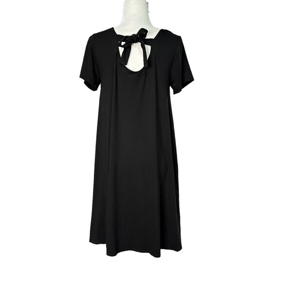 TALBOTS Womens Small Black Jersey Knit Short Sleeve Tie Back T-Shirt Swing Dress - Picture 4 of 8
